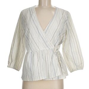 Time and Tru Cream Striped Wrap Blouse